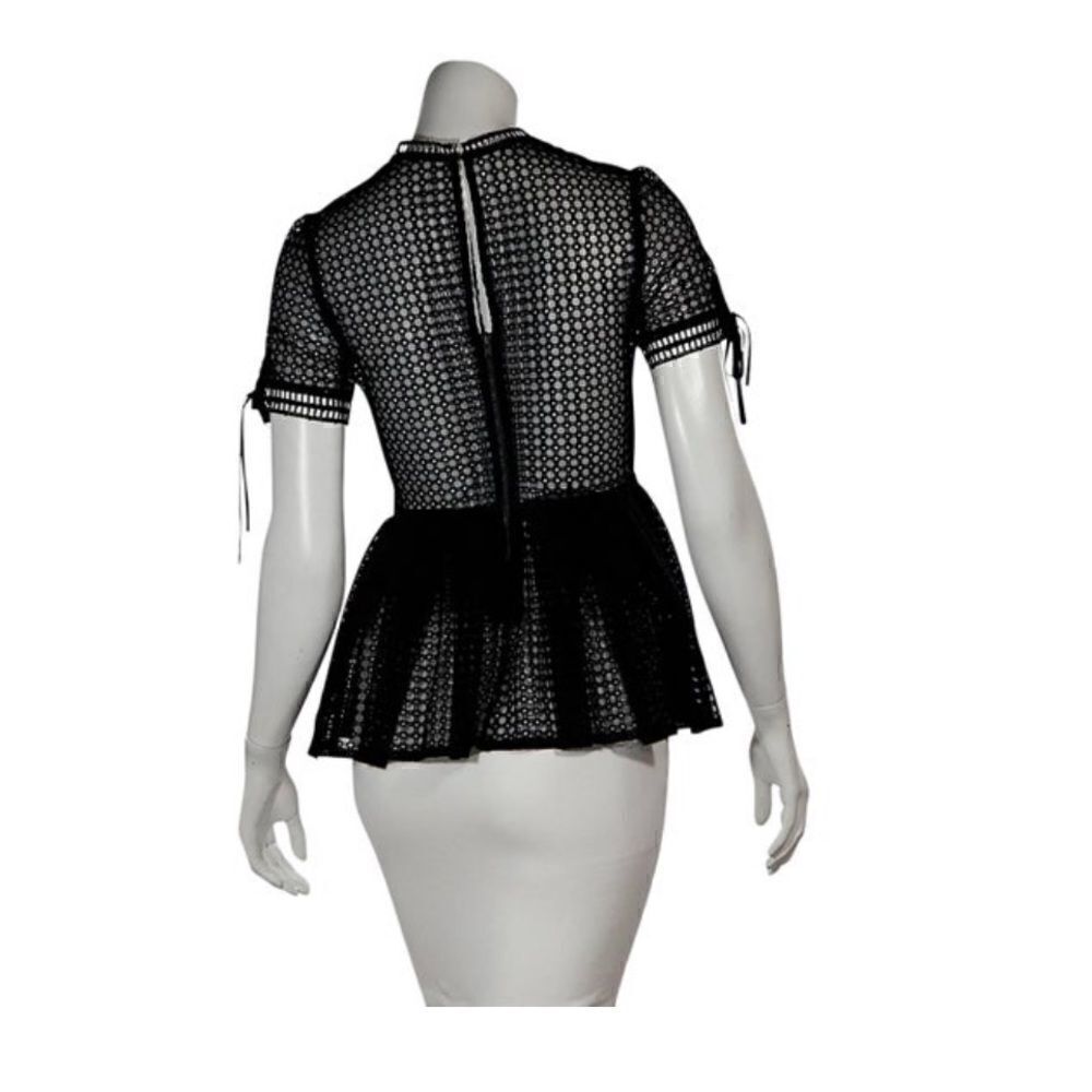 Black Self Portrait Eyelet Peplum Top - Picture 4 of 12